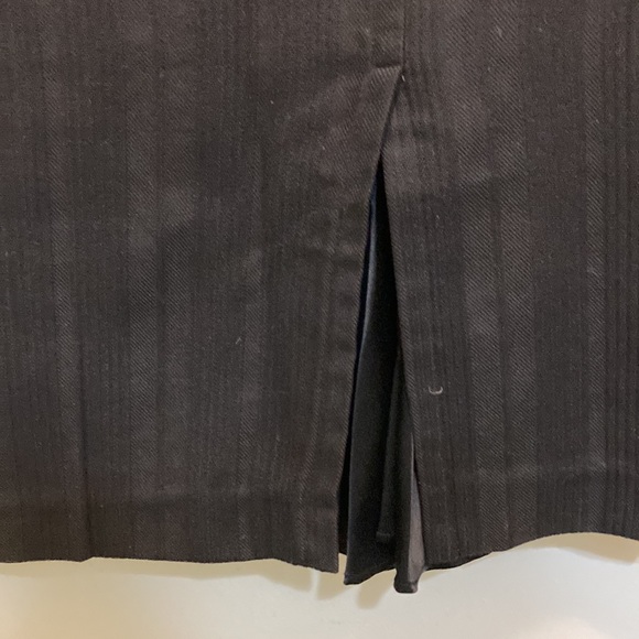 Mayle Black Tonal Striped At-the-Knee Skirt with Silk Insert Kick Pleat - Picture 4 of 9